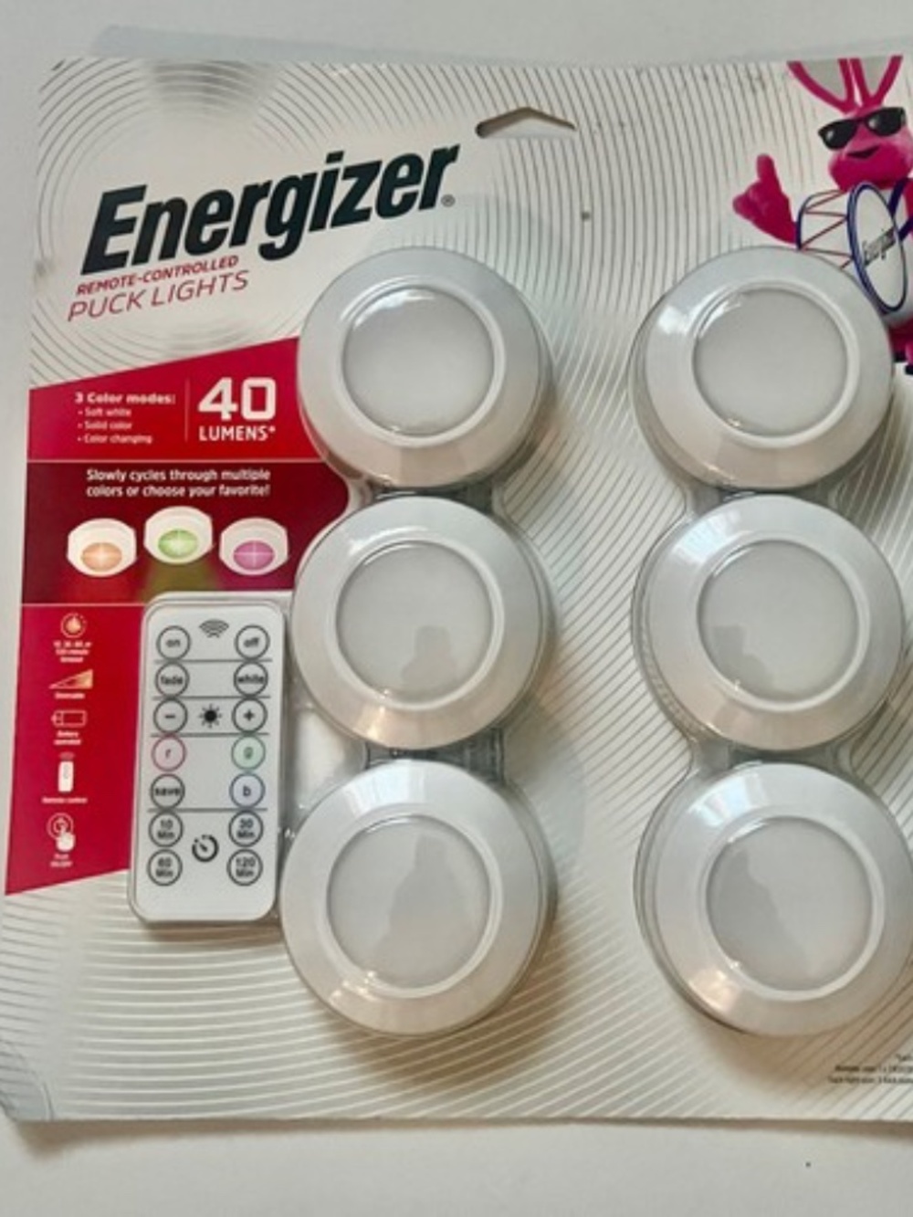 Energizer Battery Operated Color-Changing Dimmable LED Puck Light w/Remote 6 Pk